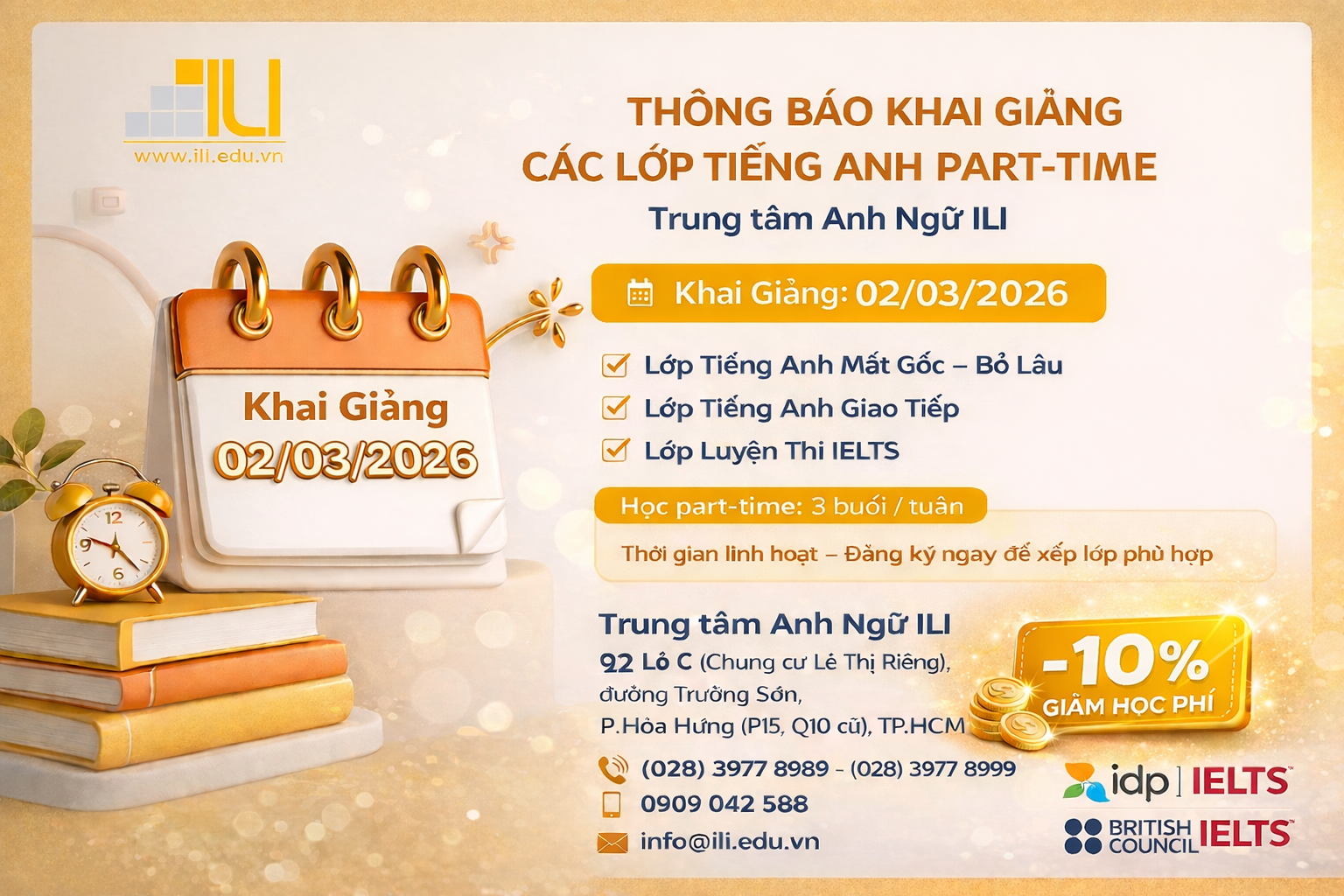 Khai giảng khóa tiếng Anh Part-time 2026
